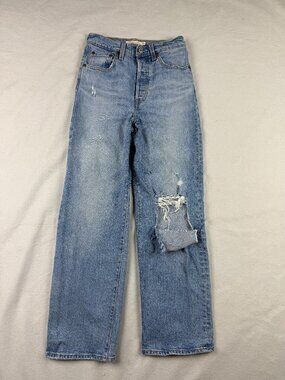 Levi Ribcage Straight Distressed Button Front Size 25
